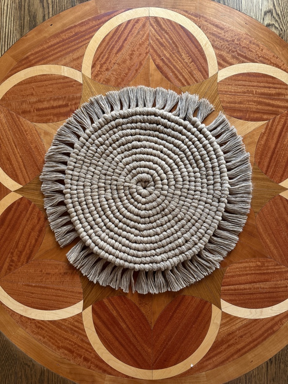 Original GoodVibeGoda Handmade Round Macramé Placemat in Light Taupe